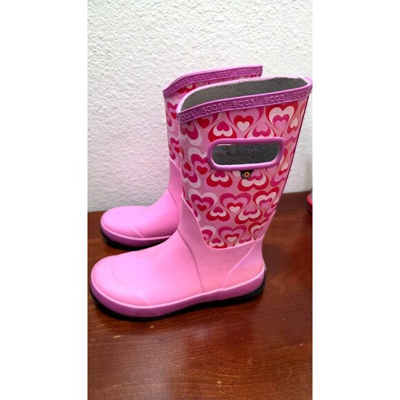 Bogs Youth Pink Waterproof Rain Boots Heart Print Size 4 - Picture 4 of 8